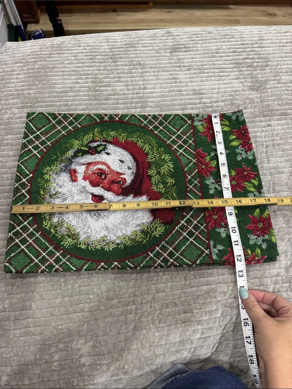 Festive Santa Placemat Set - Green Christmas Tapestry